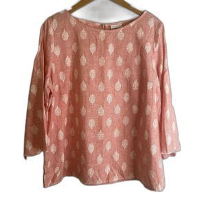 Liz Claiborne Linen Blend 3/4 Scalloped Sleeve Blouse Size Medium